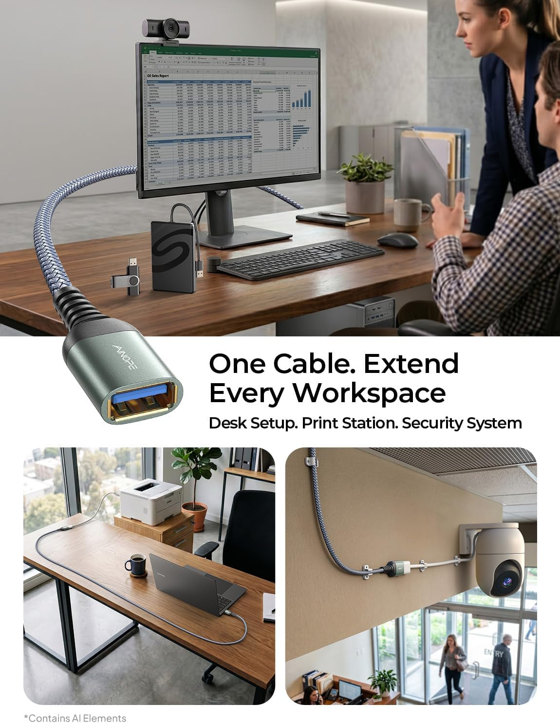 USB Extension Cable 10FT USB 3.0 Extender Male to Female Cord Grey