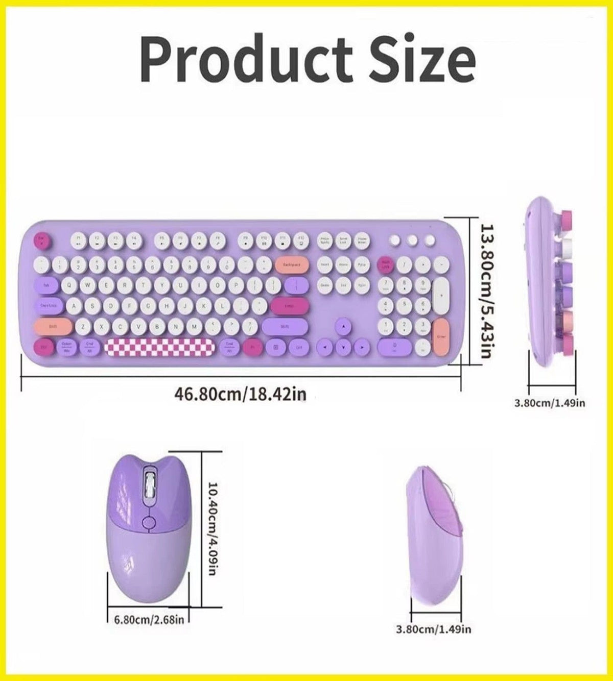 Wireless Keyboard & Mouse Combo - Silent Click, Colorful 104 Keys
