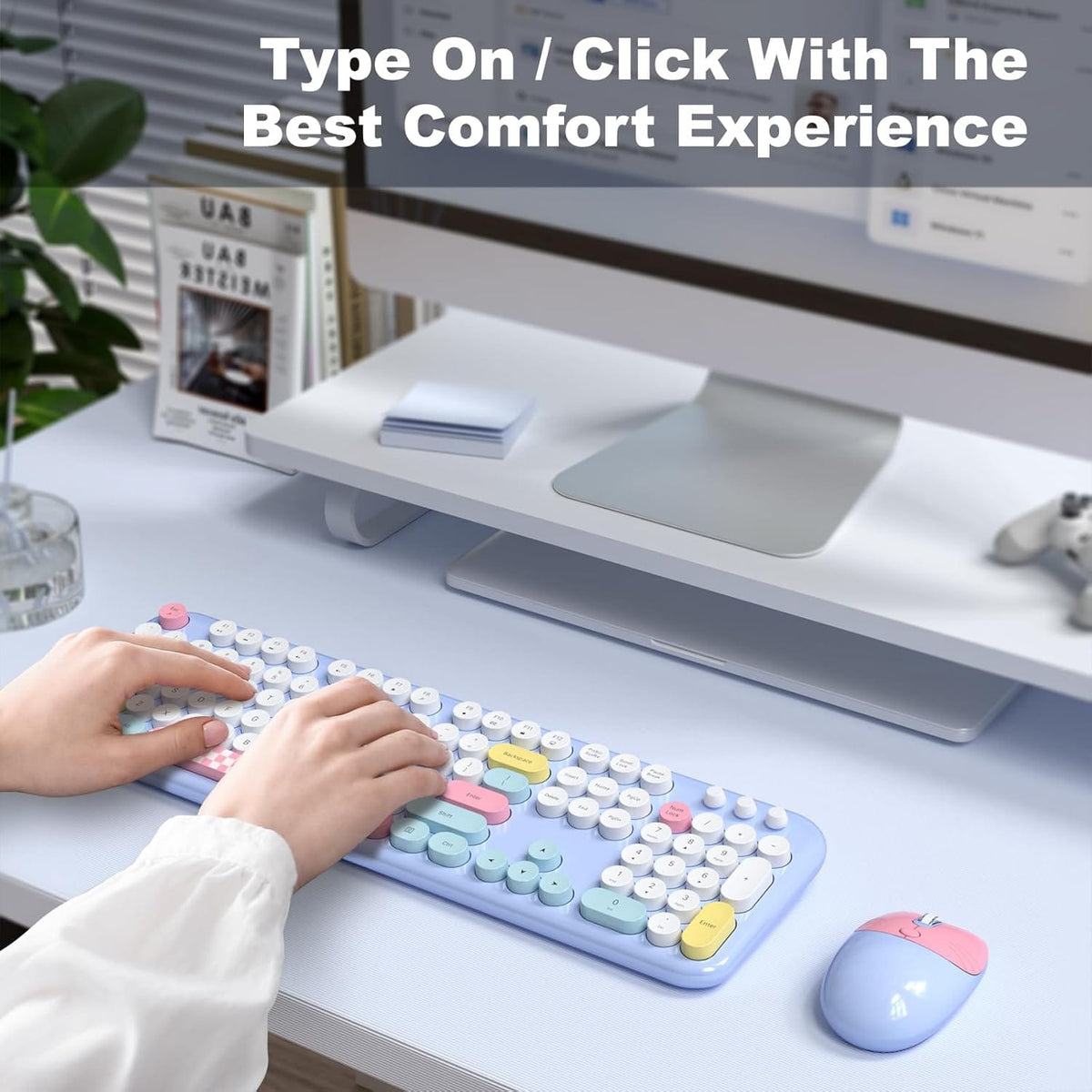 Wireless Keyboard & Mouse Combo - Silent Click, Colorful 104 Keys