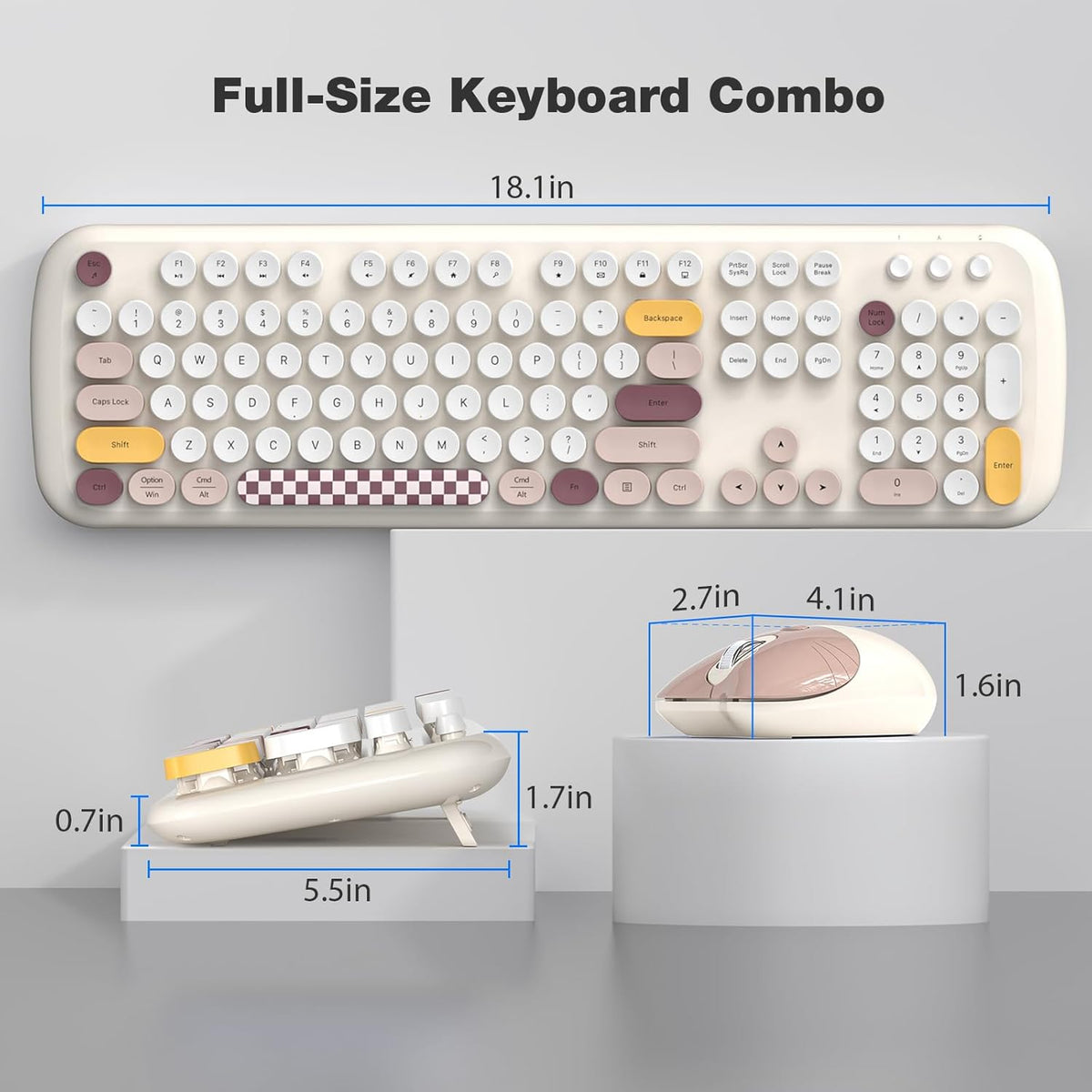 Wireless Keyboard & Mouse Combo - Silent Click, Colorful 104 Keys