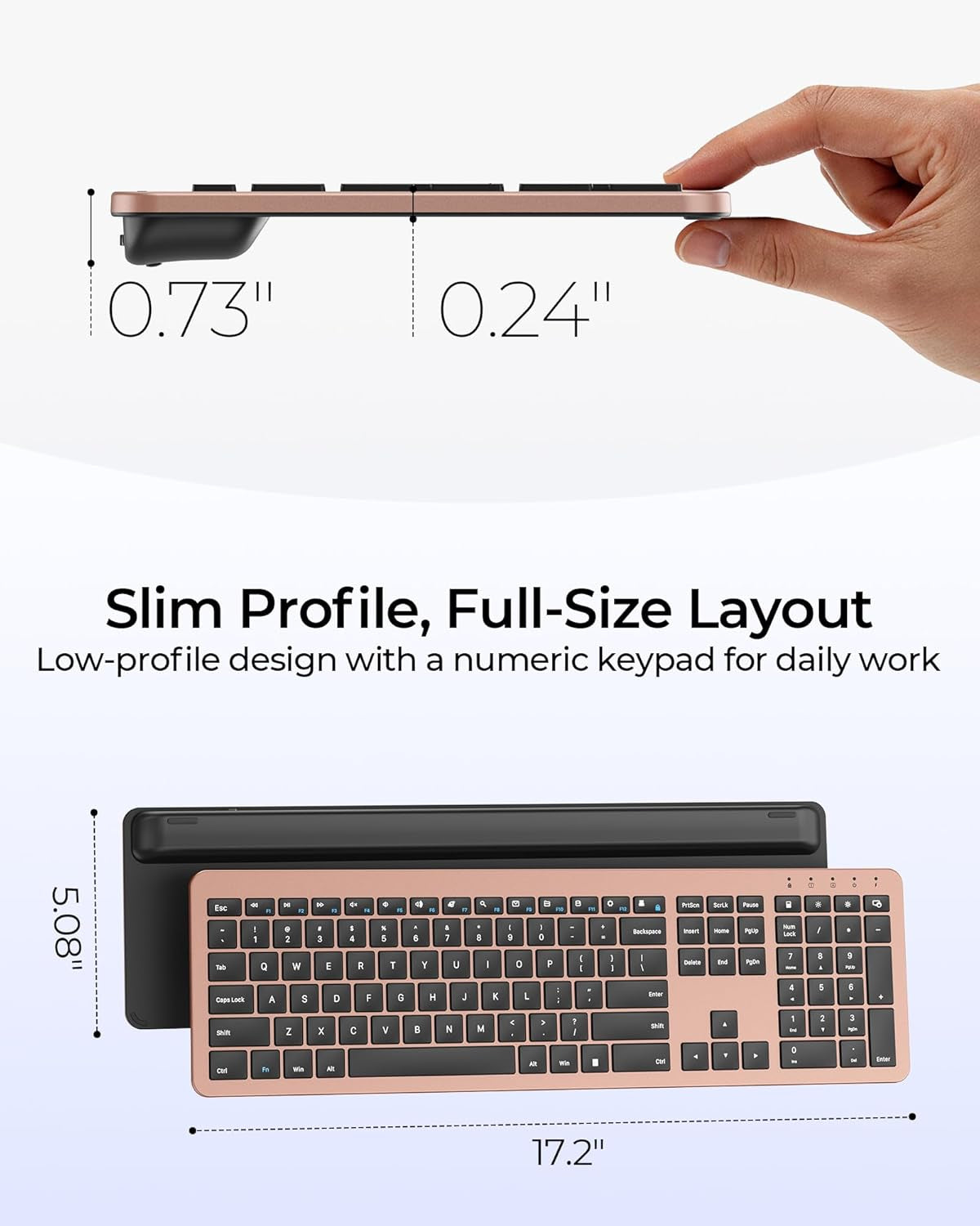 Rechargeable Wireless Keyboard and Mouse Combo, Rose Gold & Black