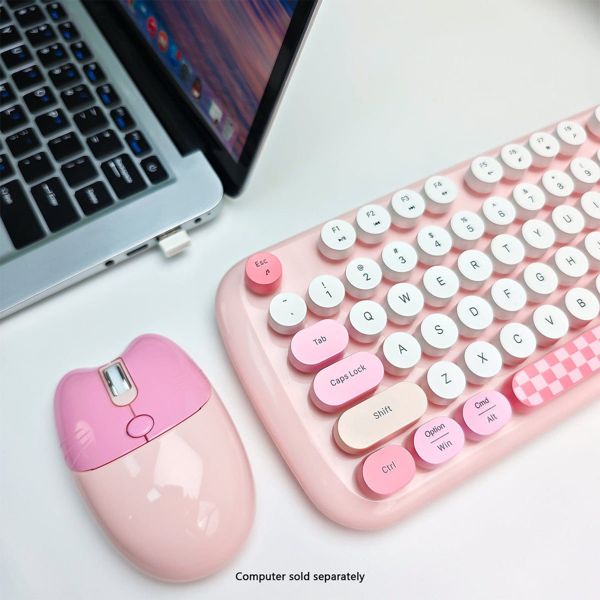 Wireless Keyboard & Mouse Combo - Silent Click, Colorful 104 Keys