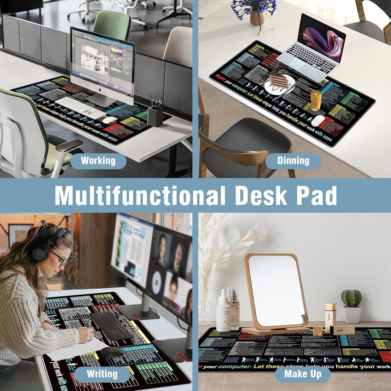 Excel Mouse Pad 35.4 X 15.7In, Excel Shortcuts Mouse Pad Provide Quick Convenience for Office Users, Smooth Surface & Non-Slip Base Large Mousepad for Office, School & Games
