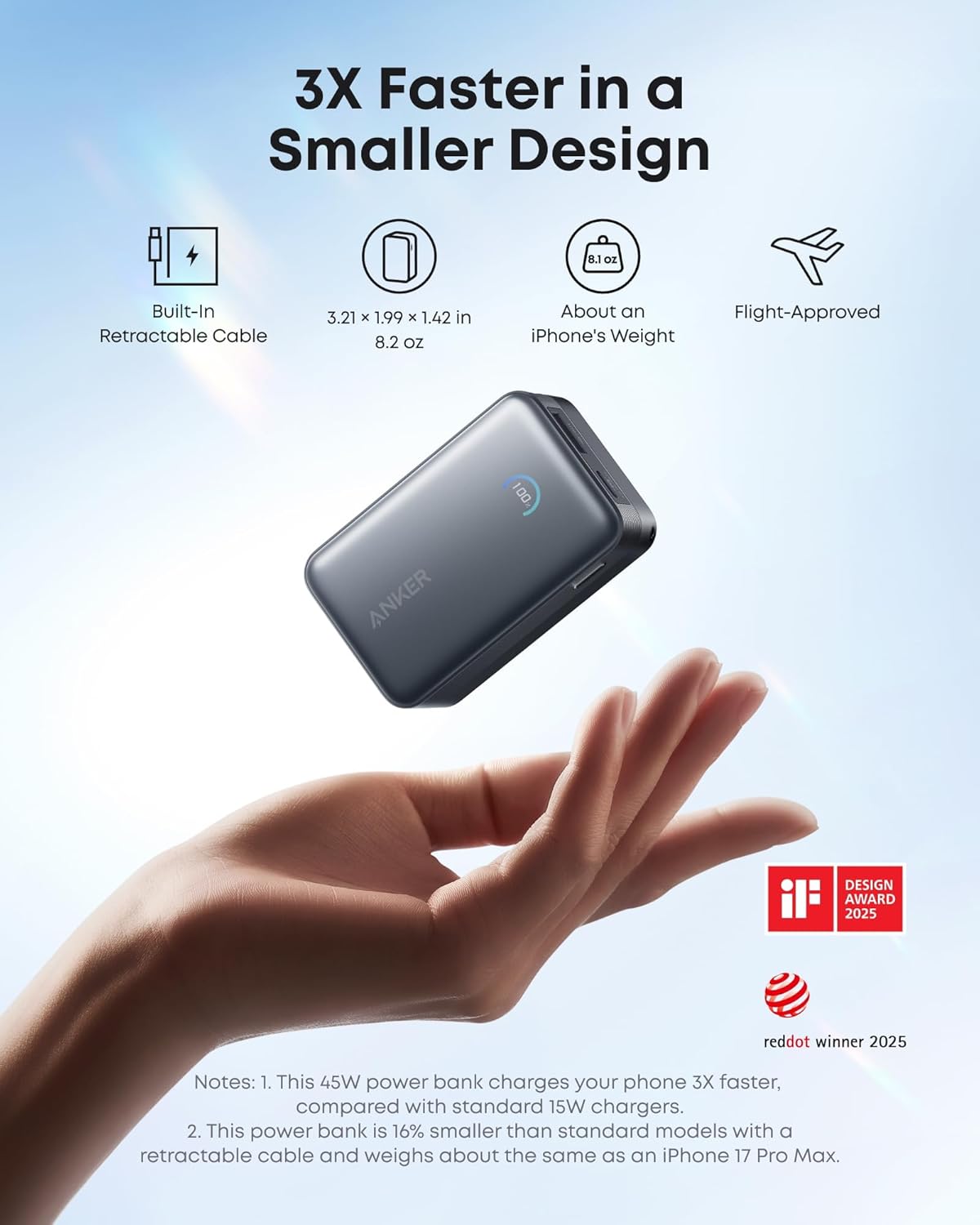 Nano Power Bank (10K, 45W, Built-In Retractable USB-C Cable) by Anker