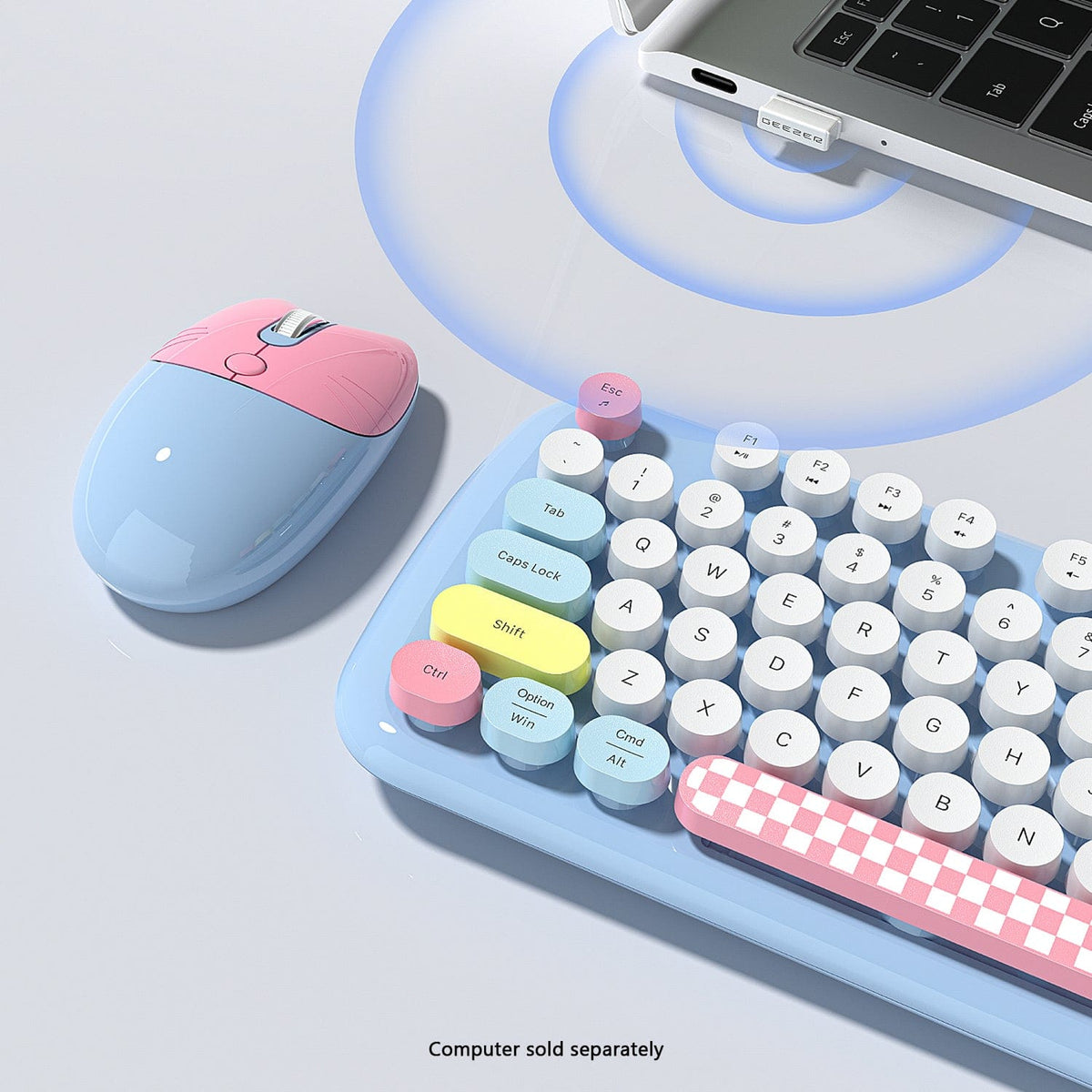 Wireless Keyboard & Mouse Combo - Silent Click, Colorful 104 Keys