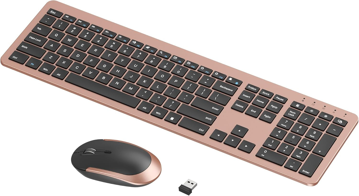 Rechargeable Wireless Keyboard and Mouse Combo, Rose Gold & Black