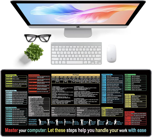 Excel Mouse Pad 35.4 X 15.7In, Excel Shortcuts Mouse Pad Provide Quick Convenience for Office Users, Smooth Surface & Non-Slip Base Large Mousepad for Office, School & Games