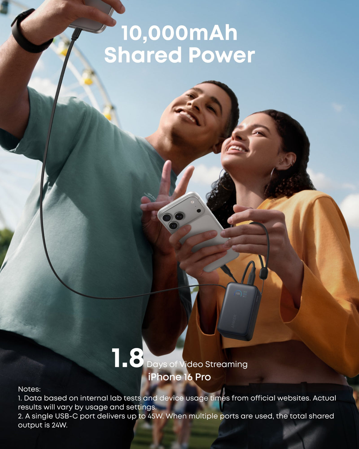 Nano Power Bank (10K, 45W, Built-In Retractable USB-C Cable) by Anker