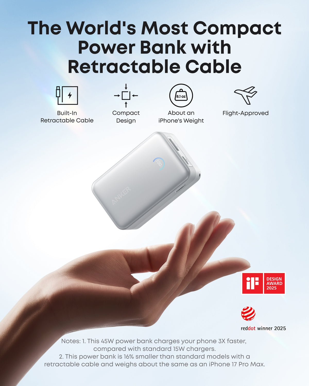 Nano Power Bank (10K, 45W, Built-In Retractable USB-C Cable) by Anker