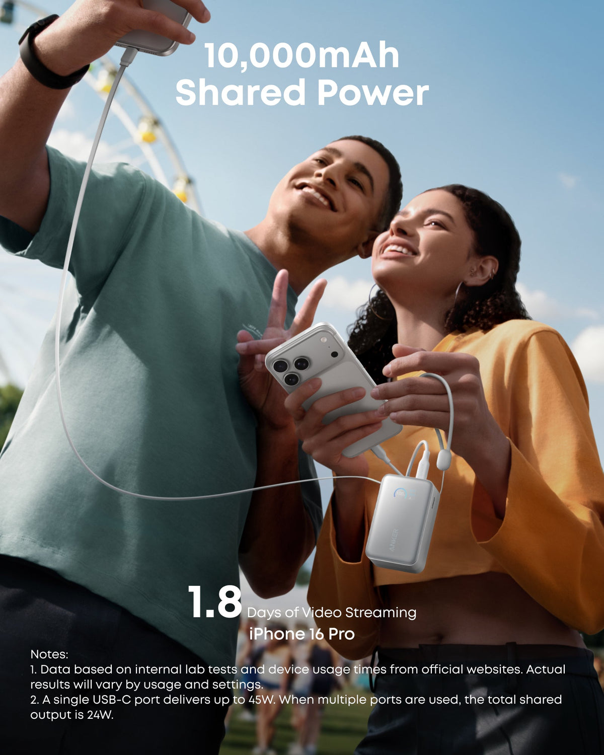 Nano Power Bank (10K, 45W, Built-In Retractable USB-C Cable) by Anker
