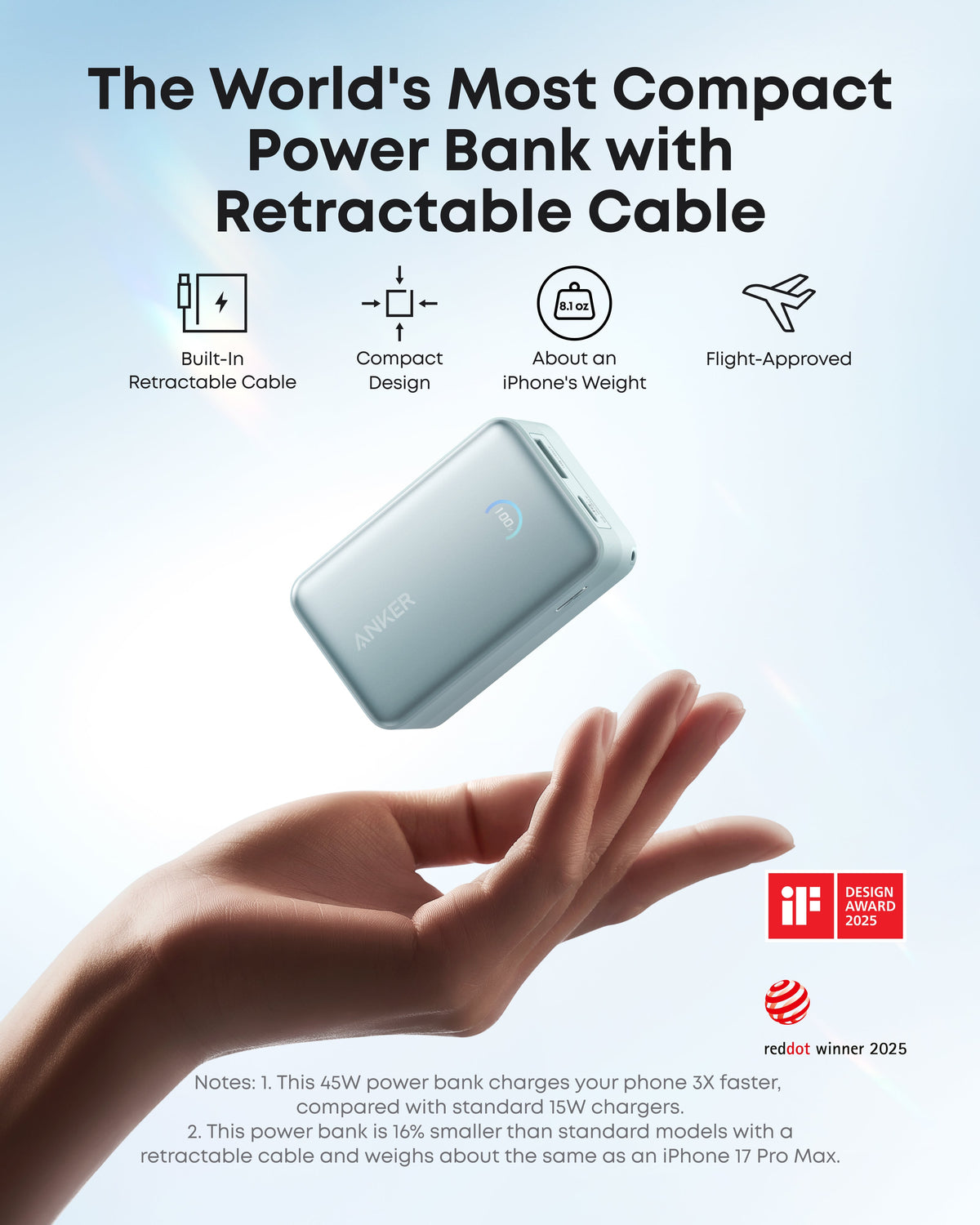 Nano Power Bank (10K, 45W, Built-In Retractable USB-C Cable) by Anker
