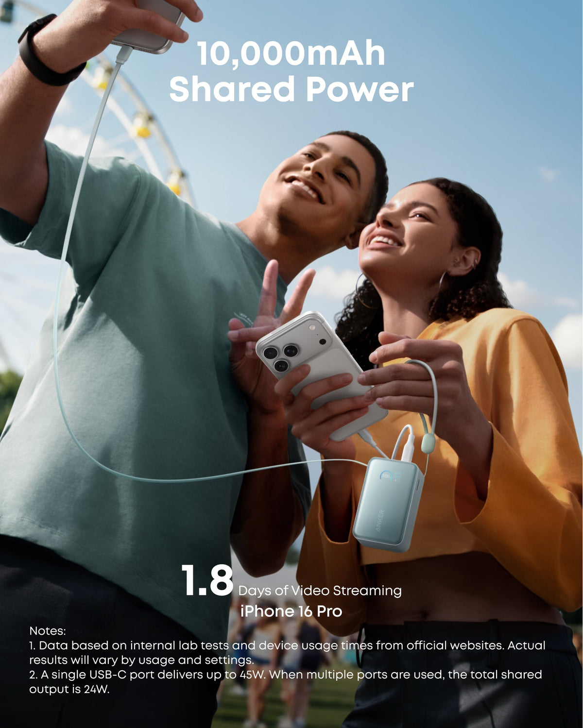 Nano Power Bank (10K, 45W, Built-In Retractable USB-C Cable) by Anker