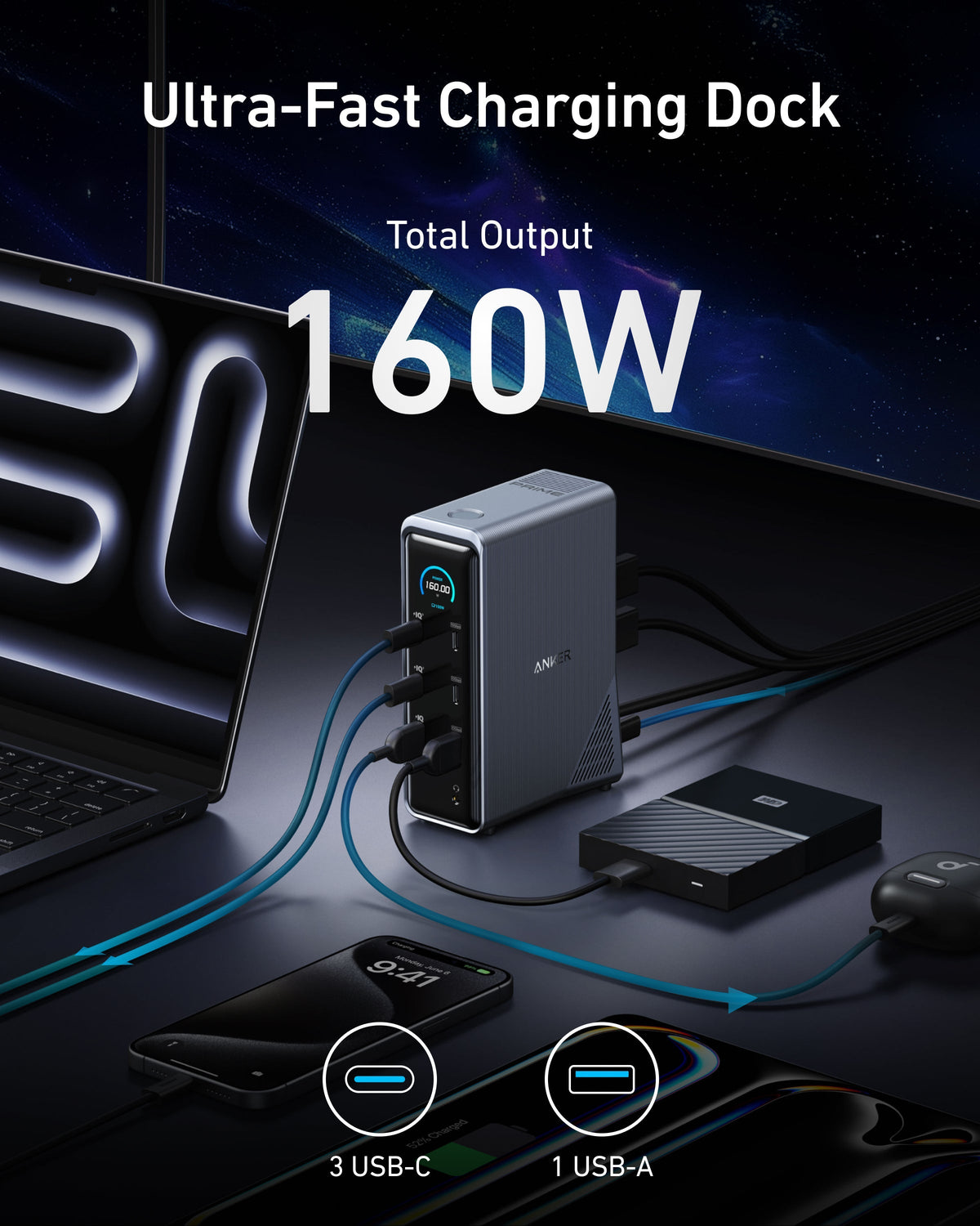 Prime Charging Docking Station (14-in-1, Dual Display, 160W) by Anker