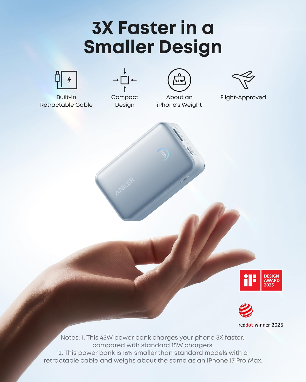 Nano Power Bank (10K, 45W, Built-In Retractable USB-C Cable) by Anker