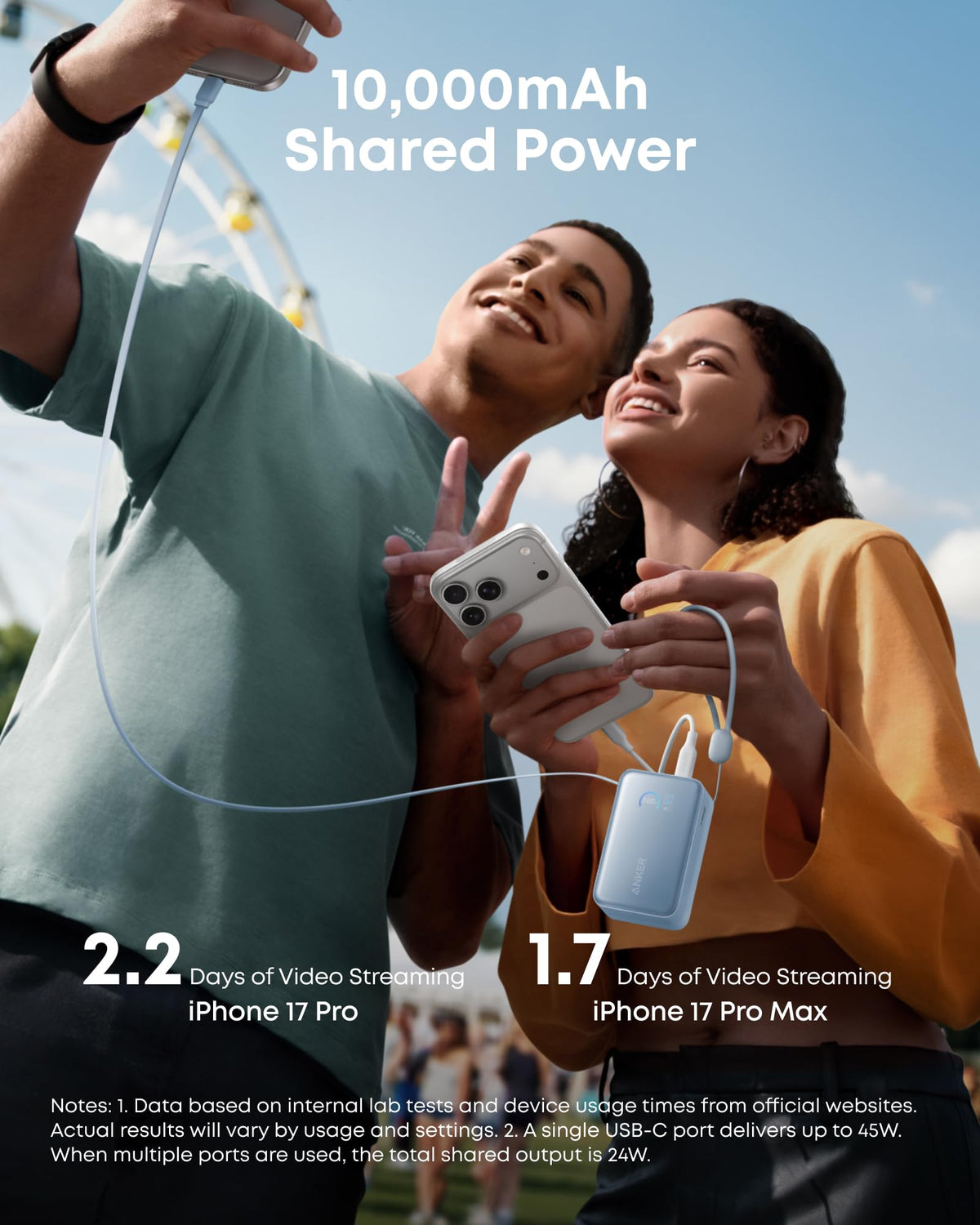 Nano Power Bank (10K, 45W, Built-In Retractable USB-C Cable) by Anker