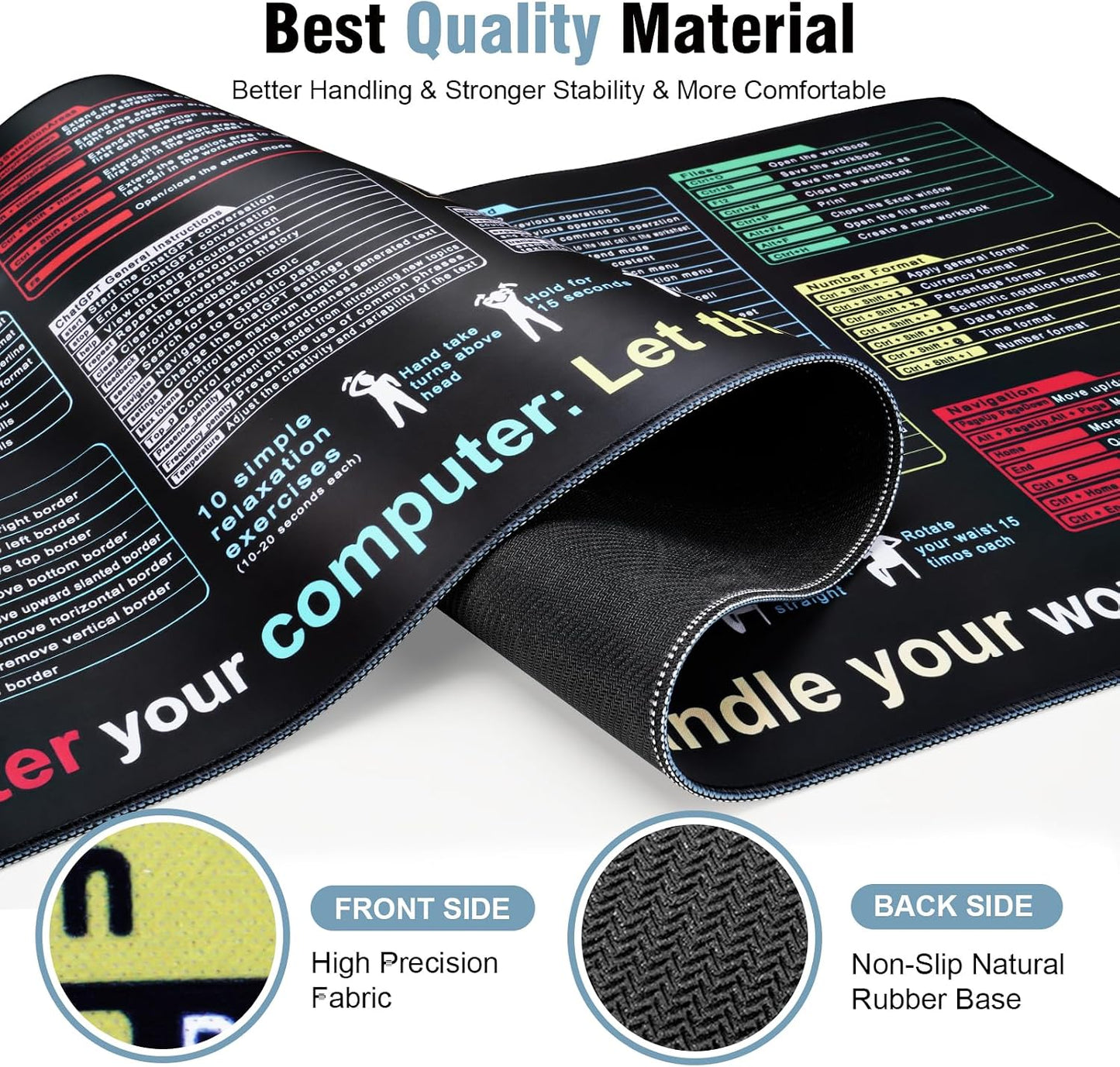Excel Mouse Pad 35.4 X 15.7In, Excel Shortcuts Mouse Pad Provide Quick Convenience for Office Users, Smooth Surface & Non-Slip Base Large Mousepad for Office, School & Games