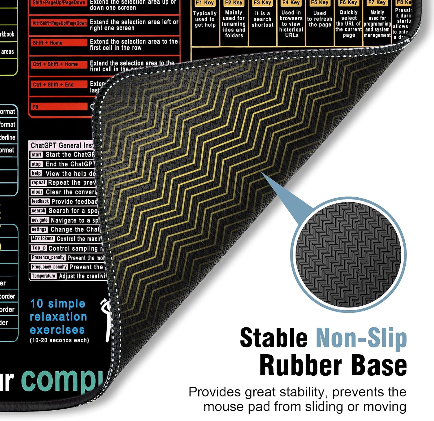Excel Mouse Pad 35.4 X 15.7In, Excel Shortcuts Mouse Pad Provide Quick Convenience for Office Users, Smooth Surface & Non-Slip Base Large Mousepad for Office, School & Games