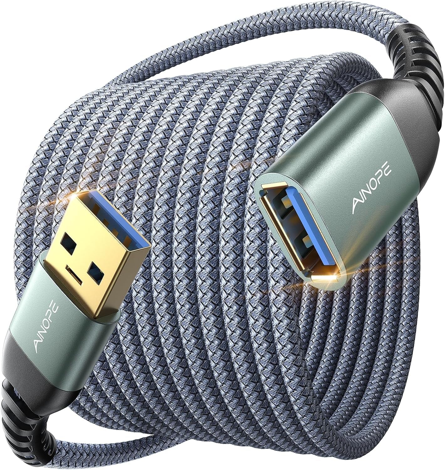 USB Extension Cable 10FT USB 3.0 Extender Male to Female Cord Grey