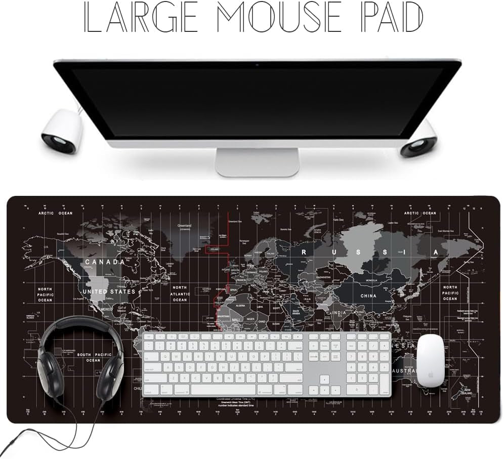 World Map Large Gaming Mouse Pad Extended Xxl(900X400X3Mm) Mouse Mat Long Desk Pad with Stitched Edges for Keyboard Home Office Gaming Work Big Desk Pad